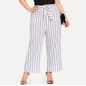 NEW•CREME DE LA CREME LORENA LINEN STRIPED WIDE LEG PANTS•XL-1X